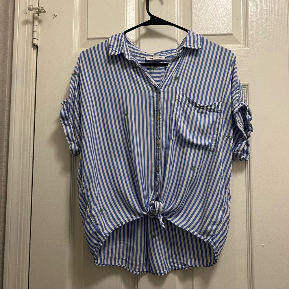 Tie Front Short Sleeve Button-Up Shirt